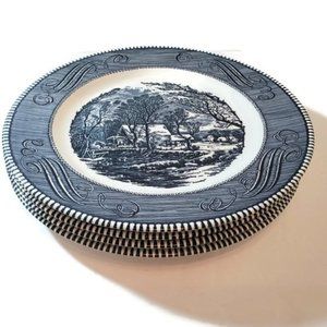 Currier & Ives Royal China 10" Dinner Plates Old Grist Mill Lot of 2 Vintage
